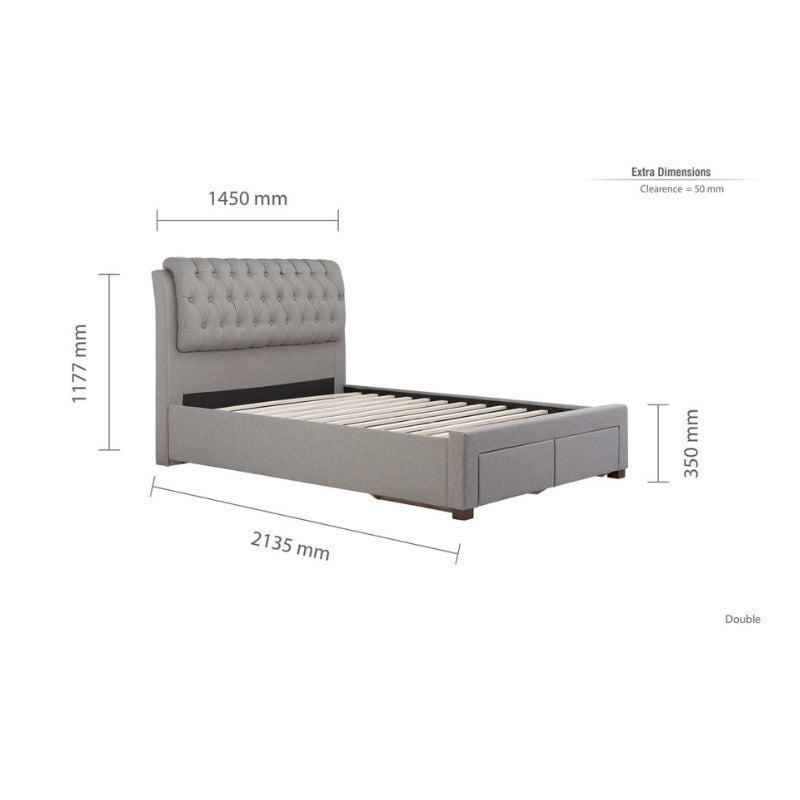 Birlea Valentino Double 2 Drawer Bed Grey
