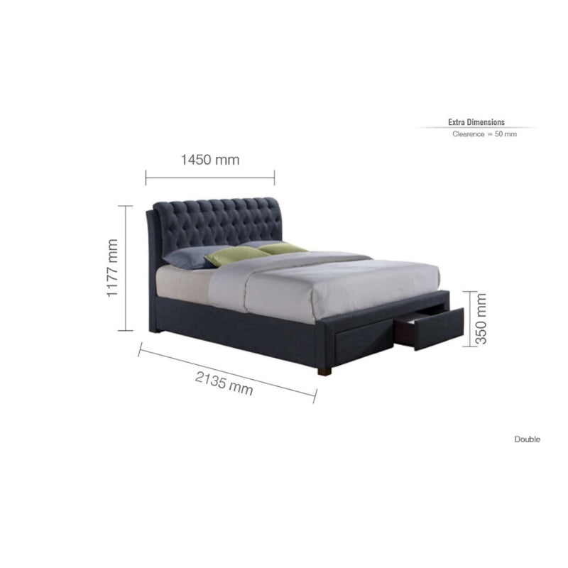 Birlea Valentino Double 2 Drawer Bed Charcoal