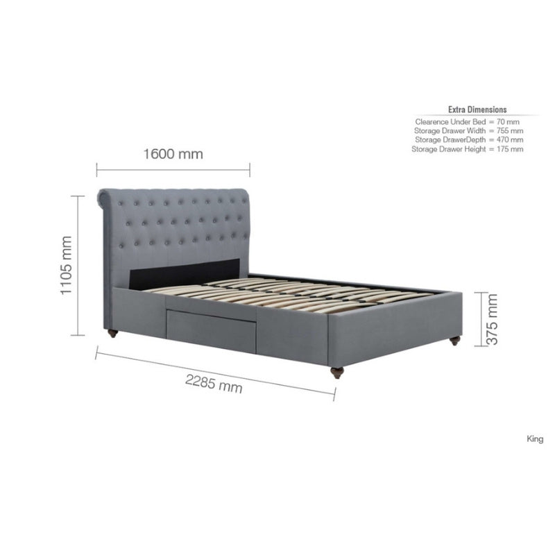 Birlea Marlow King Bed Grey Velvet