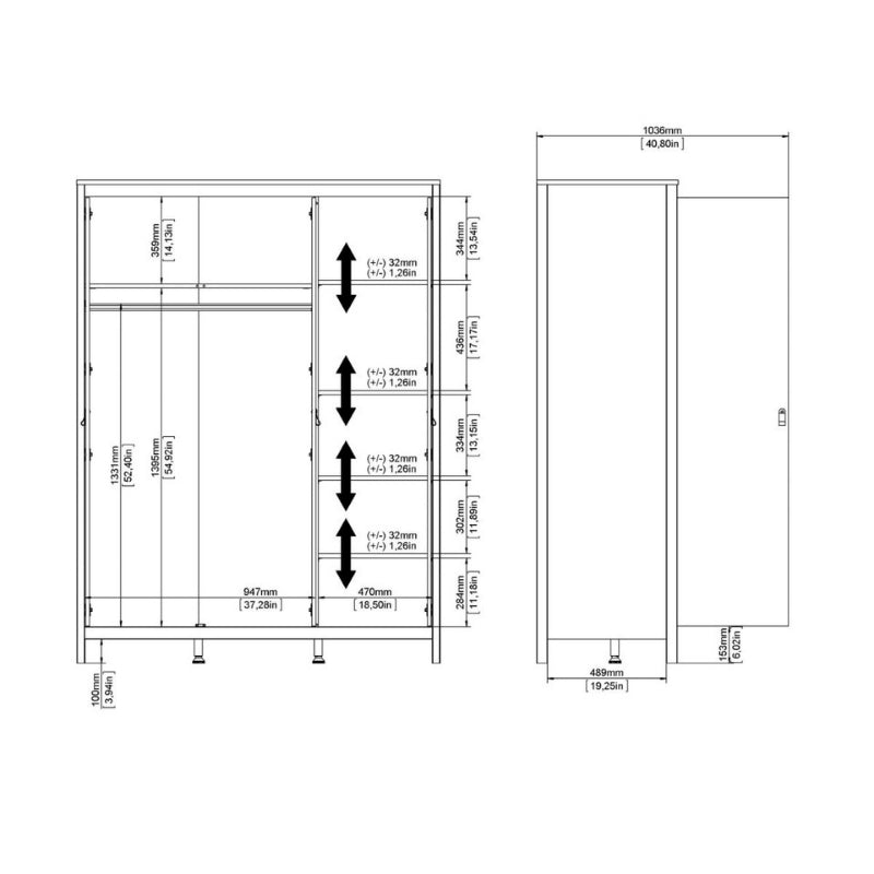 Furniture To Go Madrid 3 Door Wardrobe Matte Black