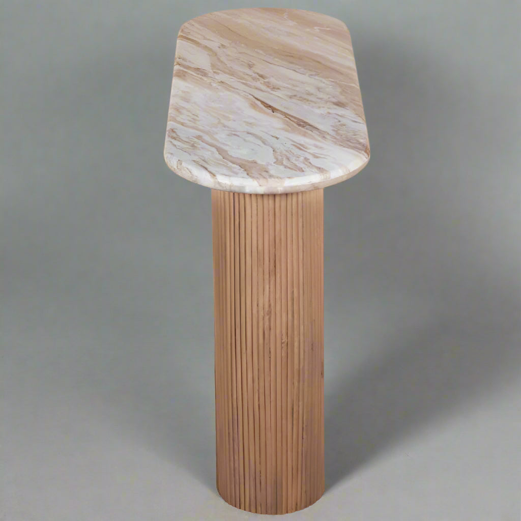 Indian Hub Ashford Natural Marble & Wood Pedestal Console Table