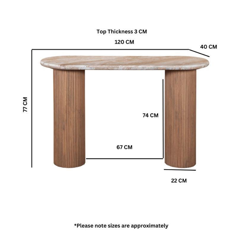 Indian Hub Ashford Natural Marble & Wood Pedestal Console Table