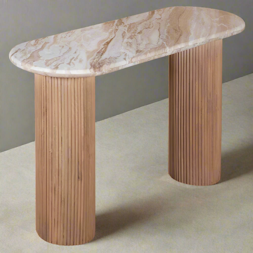 Indian Hub Ashford Natural Marble & Wood Pedestal Console Table