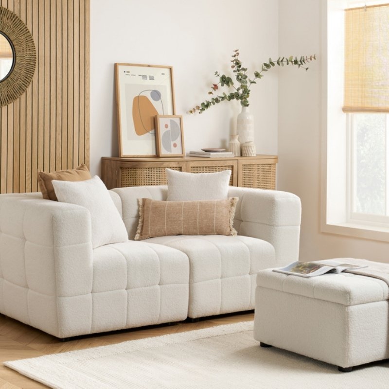 Birlea Milo 2 Seater Sofa with Footstool White