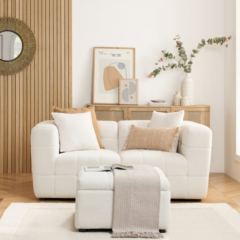 Birlea Milo 2 Seater Sofa with Footstool White