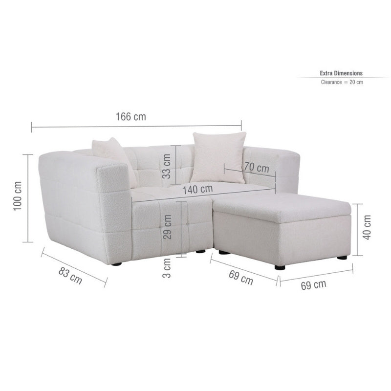 Birlea Milo 2 Seater Sofa with Footstool White