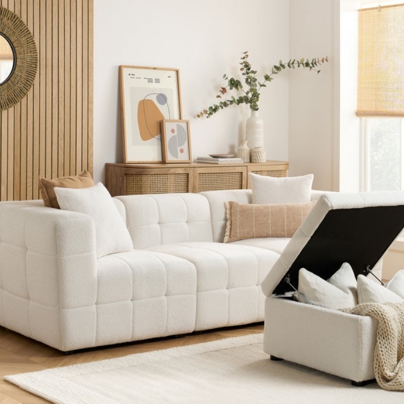 Birlea Milo 3 Seater Sofa with Footstool White