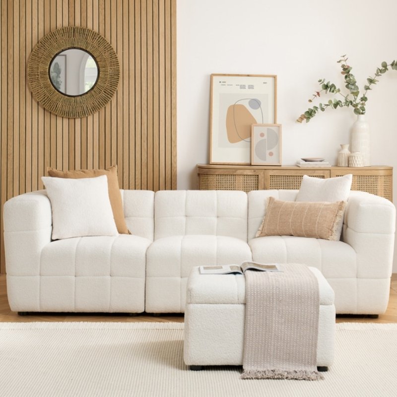 Birlea Milo 3 Seater Sofa with Footstool White