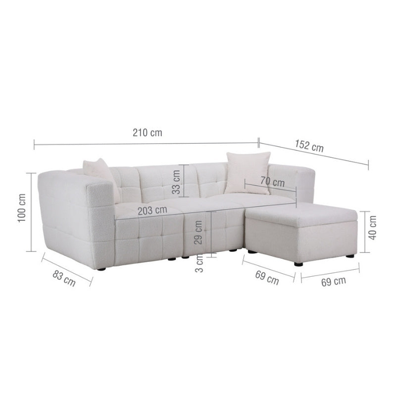Birlea Milo 3 Seater Sofa with Footstool White