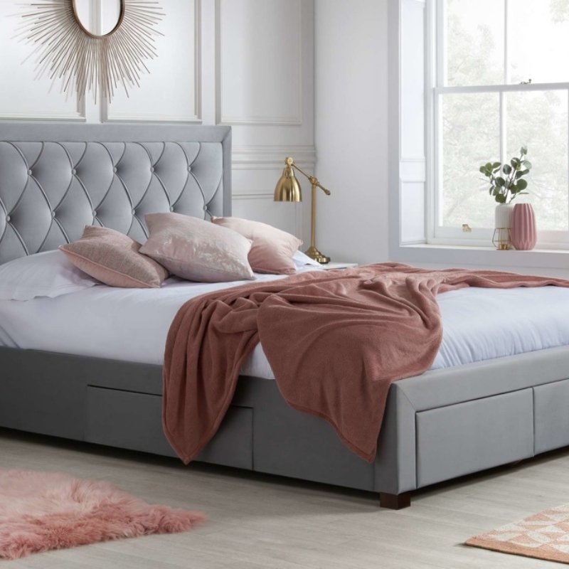 Birlea Woodbury King Bed Grey Velvet