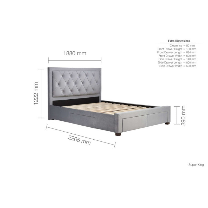 Birlea Woodbury Super King Bed Grey Velvet