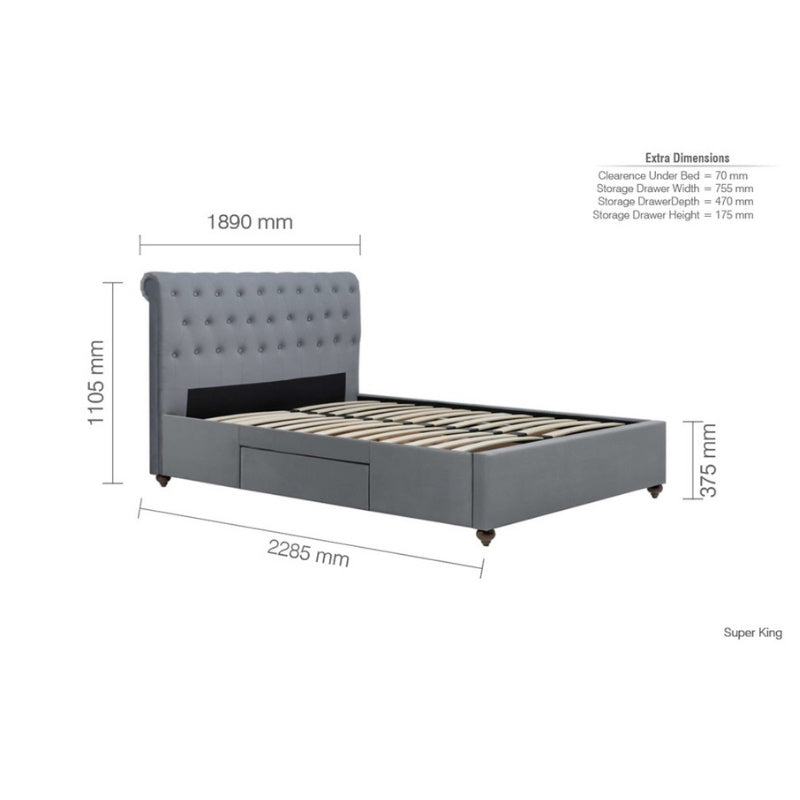 Birlea Marlow Super King Bed Grey Velvet