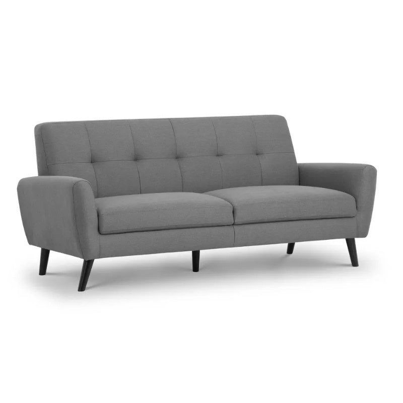 Julian Bowen Monza 3 Seater Sofa Compact Retro Sofa Grey Linen