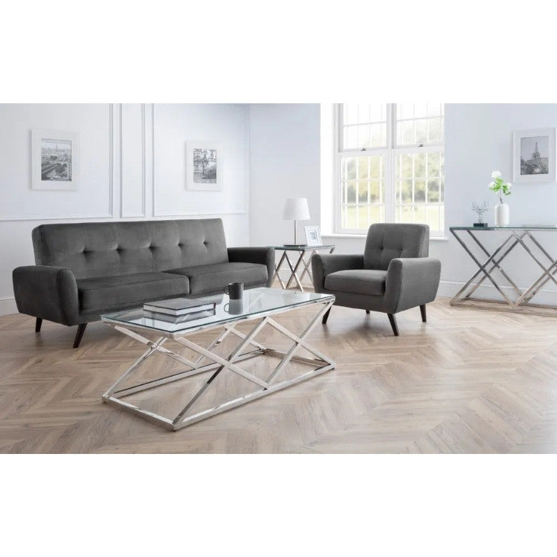 Julian Bowen Monza 3 Seater Compact Retro Sofa Dark Grey Velvet