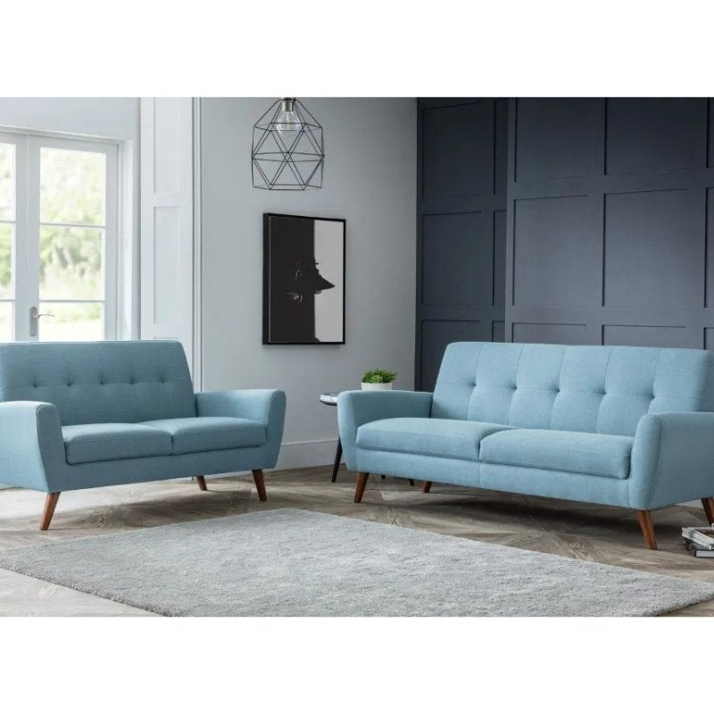 Julian Bowen Monza 2 Seater Compact Retro Sofa Blue Linen