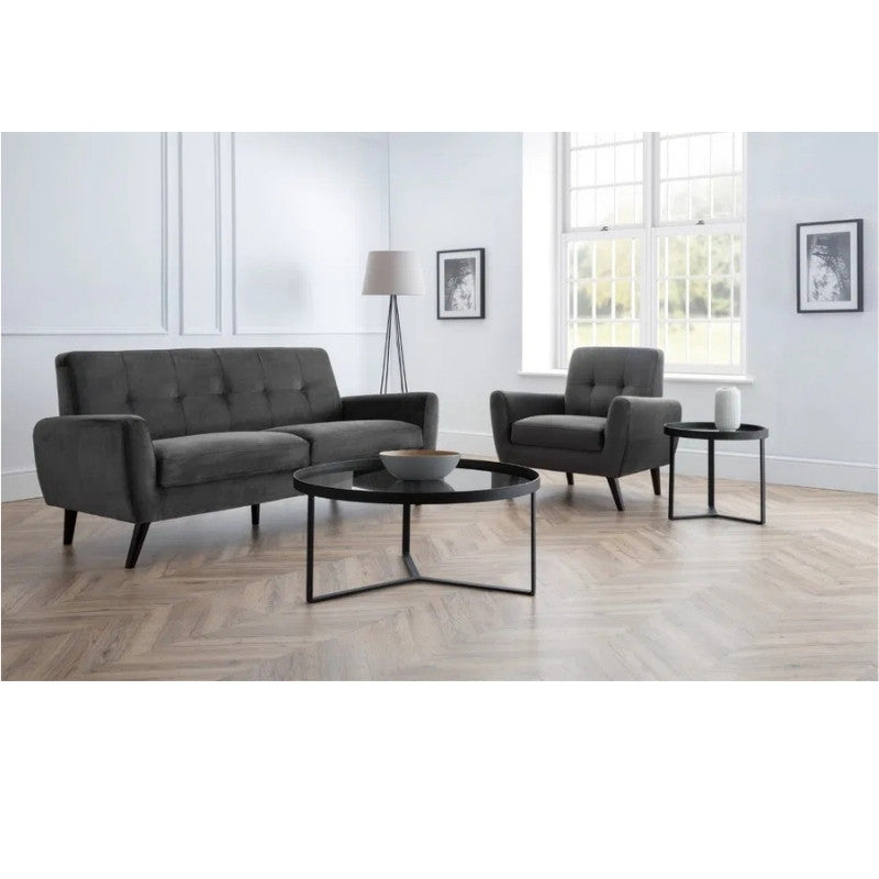 Julian Bowen Monza 2 Seater Compact Retro Sofa Dark Grey Velvet