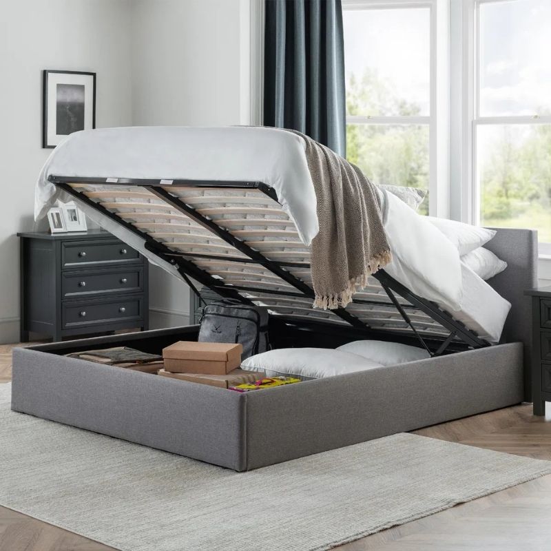 Julian Bowen Rialto Lift-Up Storage King Bed Light Grey Linen