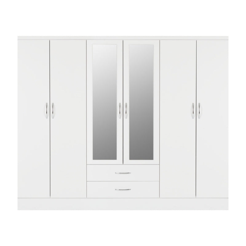 Seconique Nevada 6 Door 2 Drawer Mirrored Wardrobe White Gloss