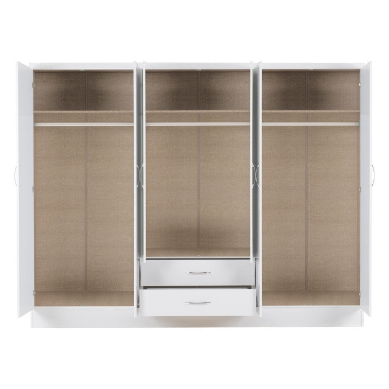 Seconique Nevada 6 Door 2 Drawer Mirrored Wardrobe White Gloss
