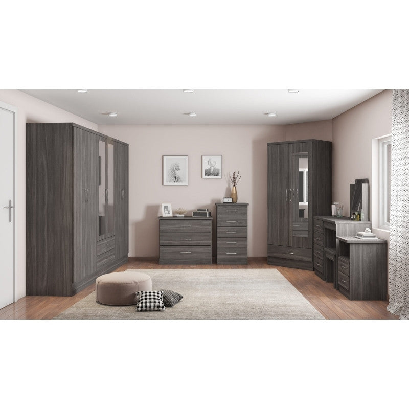 Seconique Nevada 6 Door 2 Drawer Mirrored Wardrobe Black Wood Grain