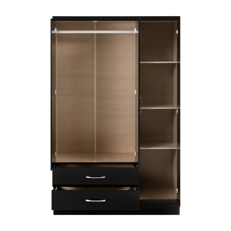 Seconique Nevada 3 Door 2 Drawer Mirrored Wardrobe Black Gloss
