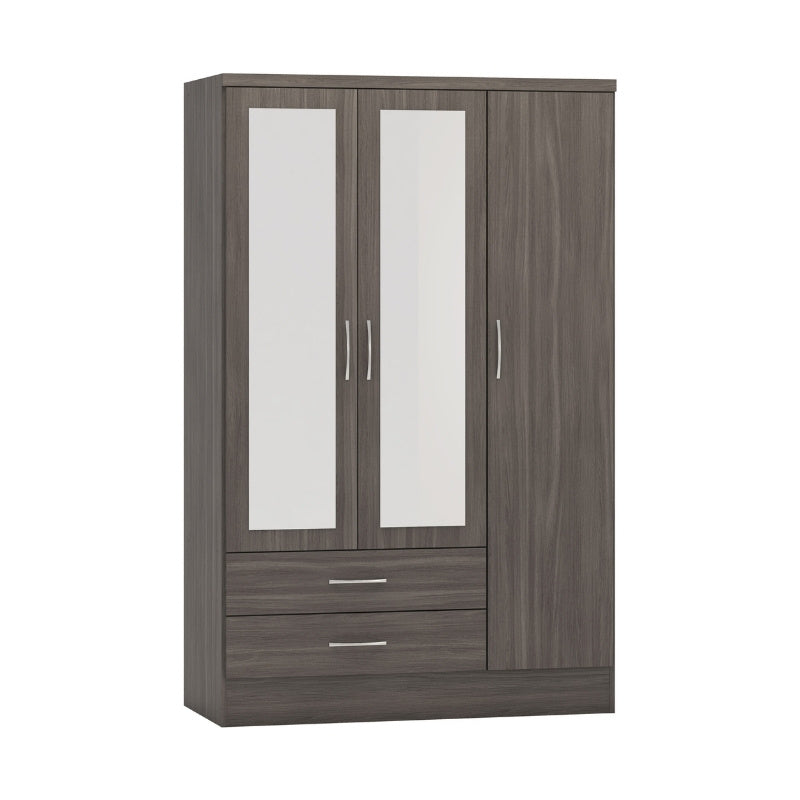 Seconique Nevada 3 Door 2 Drawer Mirrored Wardrobe Black Wood Grain