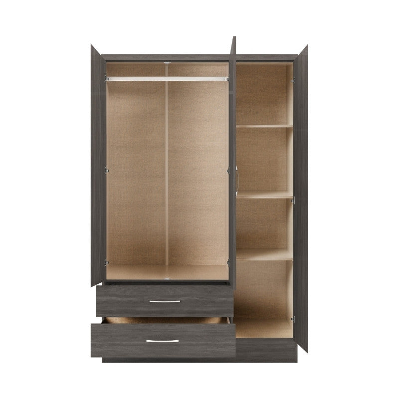 Seconique Nevada 3 Door 2 Drawer Mirrored Wardrobe Black Wood Grain