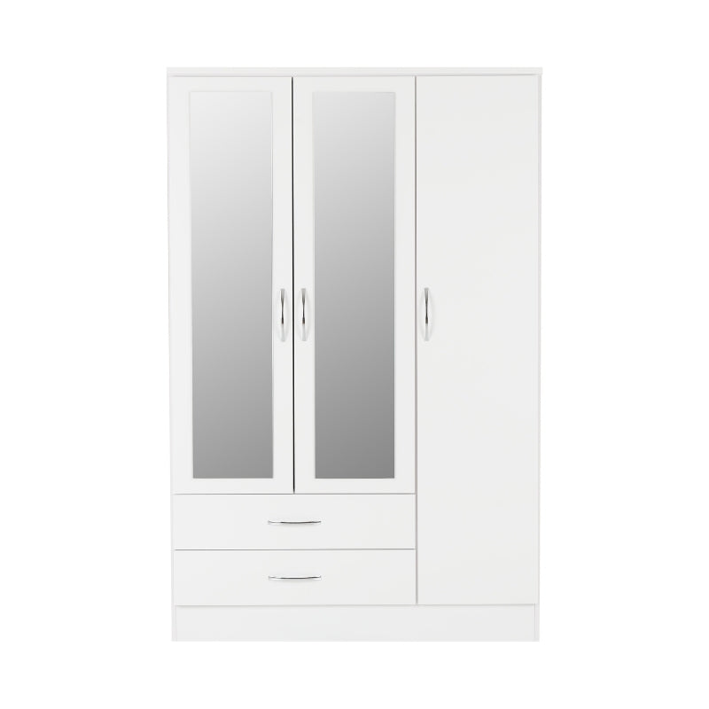 Seconique Nevada 3 Door 2 Drawer Mirrored Wardrobe White Gloss