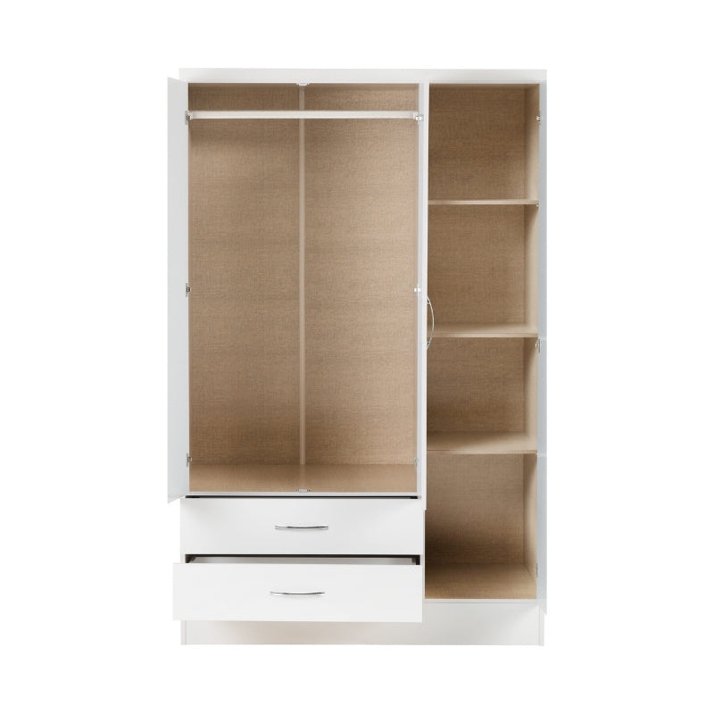 Seconique Nevada 3 Door 2 Drawer Mirrored Wardrobe White Gloss