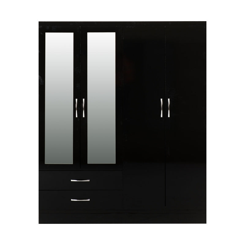 Seconique Nevada 4 Door 2 Drawer Mirrored Wardrobe Black Gloss