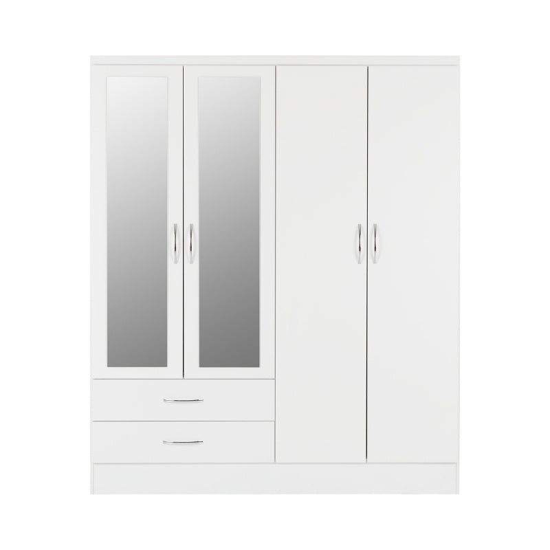 Seconique Nevada 4 Door 2 Drawer Mirrored Wardrobe White Gloss