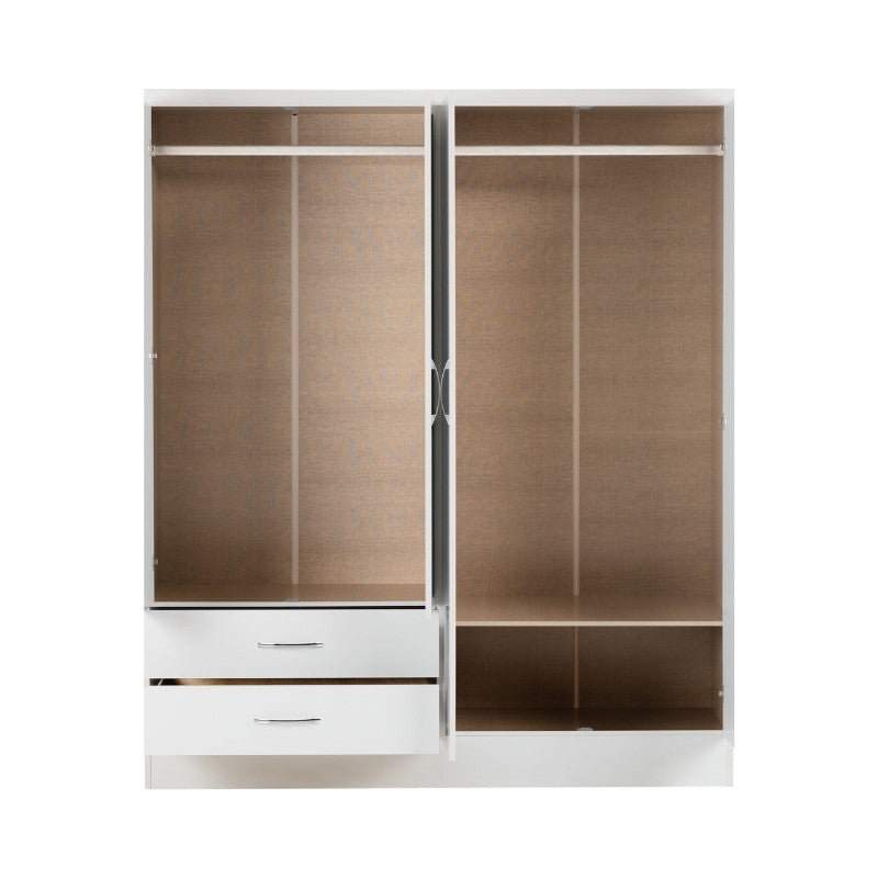 Seconique Nevada 4 Door 2 Drawer Mirrored Wardrobe White Gloss
