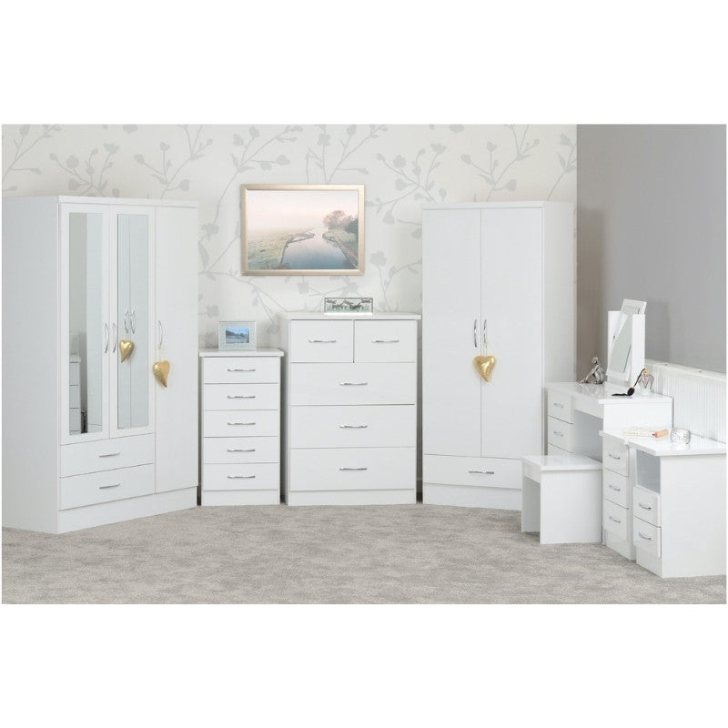 Seconique Nevada 4 Door 2 Drawer Mirrored Wardrobe White Gloss