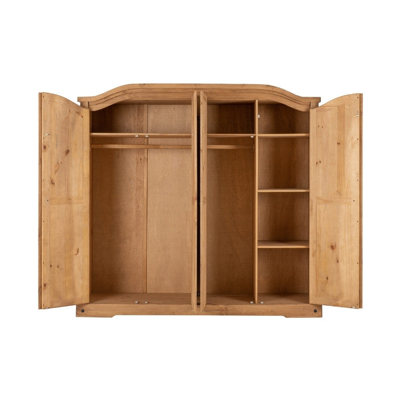 Seconique Corona 4 Door Wardrobe Distressed Waxed Pine