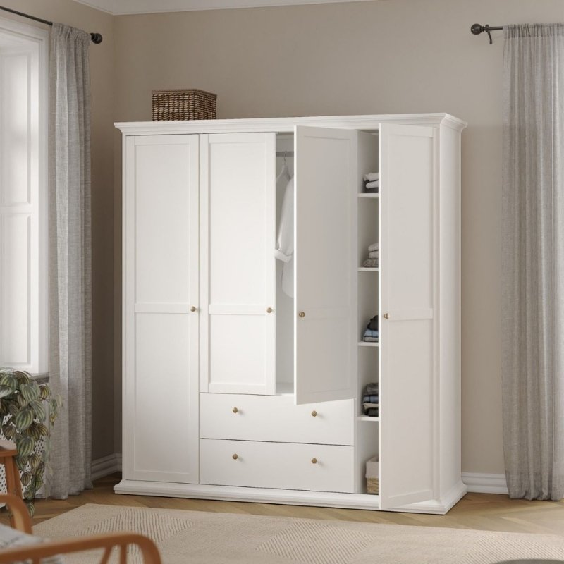 Furniture To Go Paris 4 Doors 2 Drawers Wardrobe White