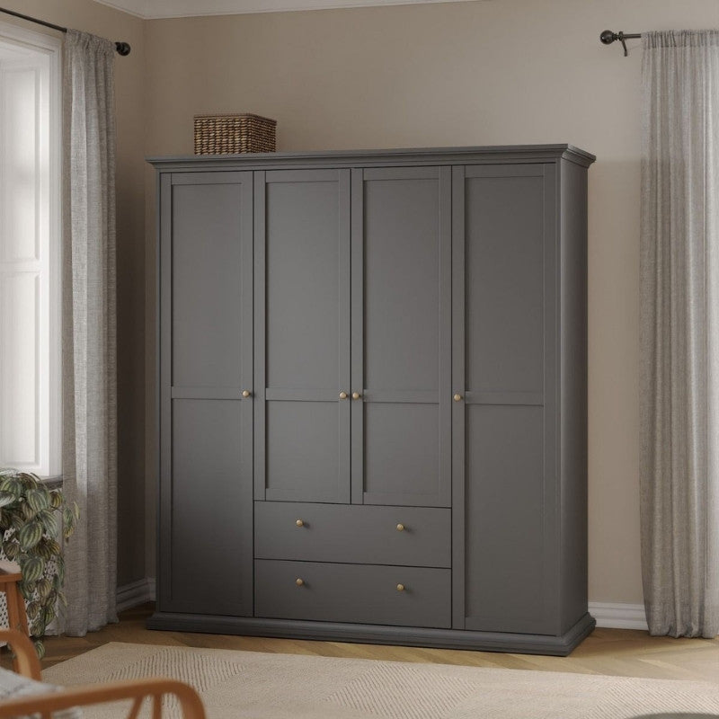 Furniture To Go Paris 4 Doors 2 Drawers Wardrobe Matte Grey