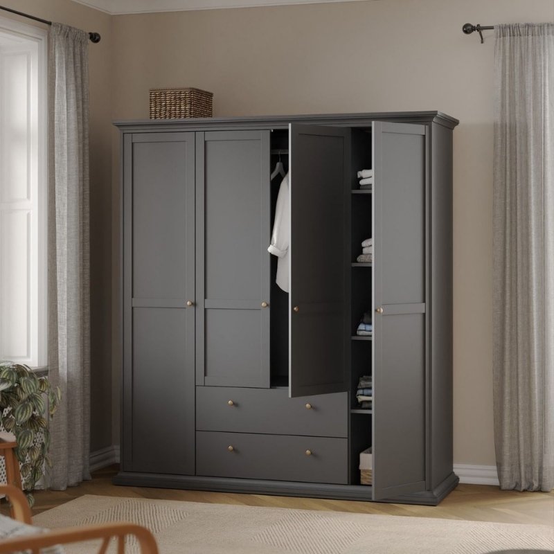 Furniture To Go Paris 4 Doors 2 Drawers Wardrobe Matte Grey