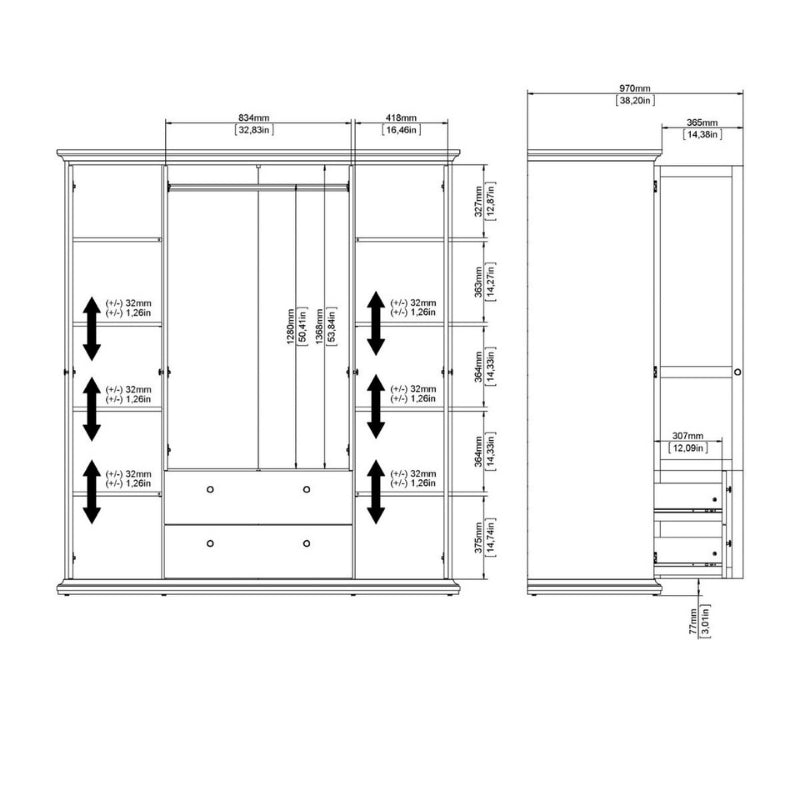 Furniture To Go Paris 4 Doors 2 Drawers Wardrobe Matte Grey