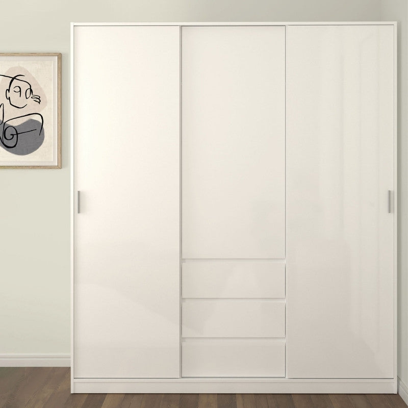 Furniture To Go Naia 2 Sliding Doors 1 Door 3 Drawers Wardrobe White High Gloss