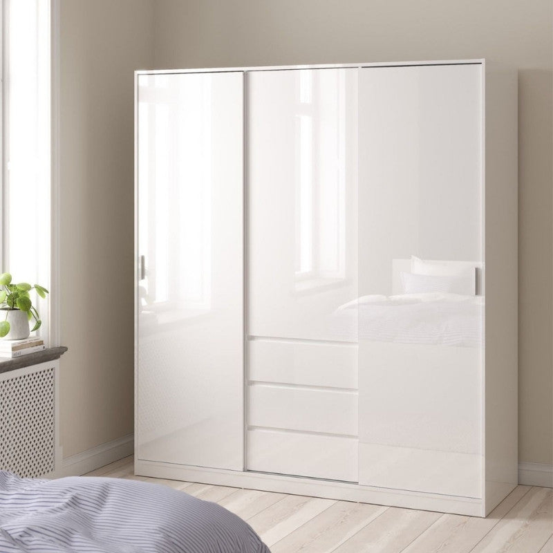 Furniture To Go Naia 2 Sliding Doors 1 Door 3 Drawers Wardrobe White High Gloss