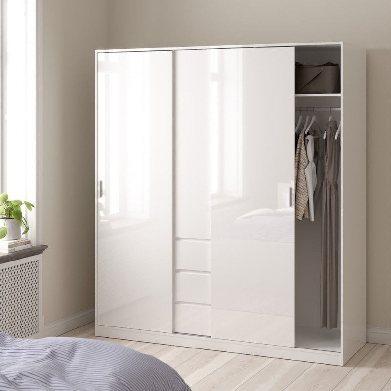 Furniture To Go Naia 2 Sliding Doors 1 Door 3 Drawers Wardrobe White High Gloss