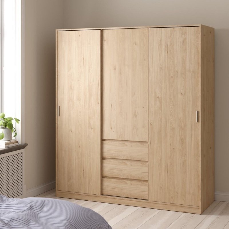 Furniture To Go Naia 2 Sliding Doors 1 Door 3 Drawers Wardrobe Jackson Hickory Oak