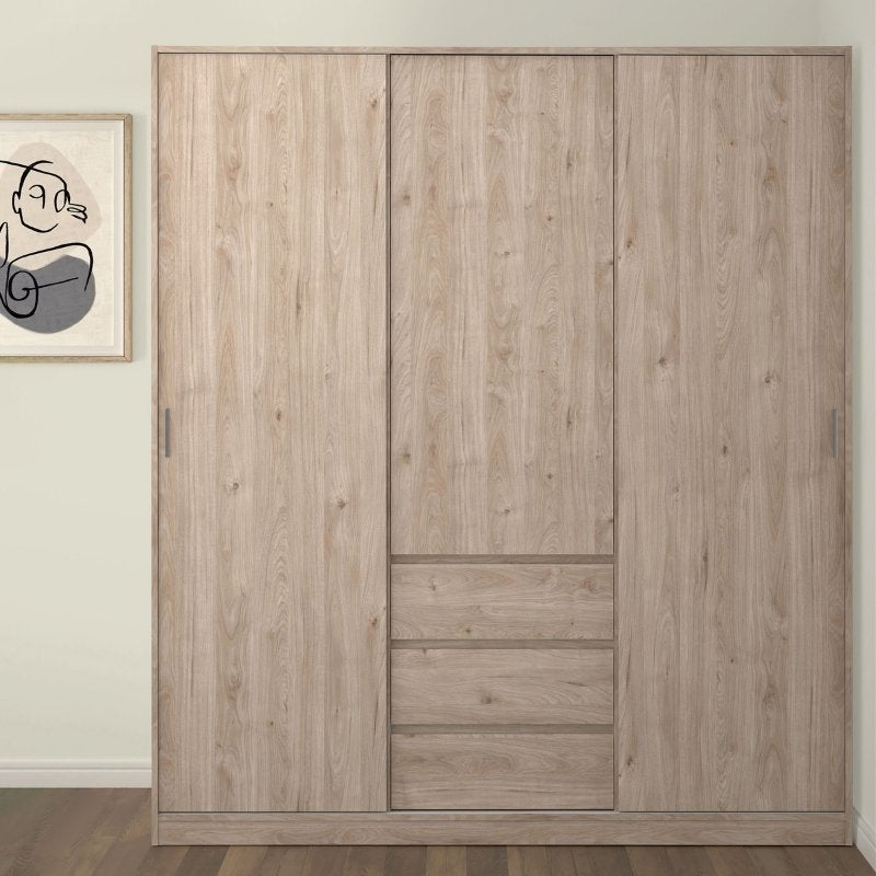 Furniture To Go Naia 2 Sliding Doors 1 Door 3 Drawers Wardrobe Jackson Hickory Oak
