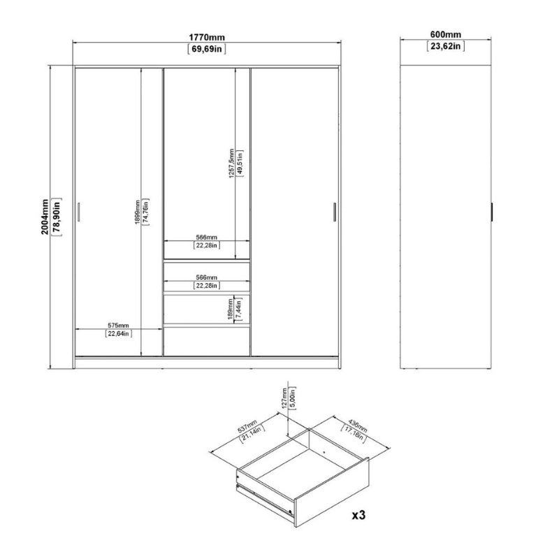 Furniture To Go Naia 2 Sliding Doors 1 Door 3 Drawers Wardrobe Jackson Hickory Oak