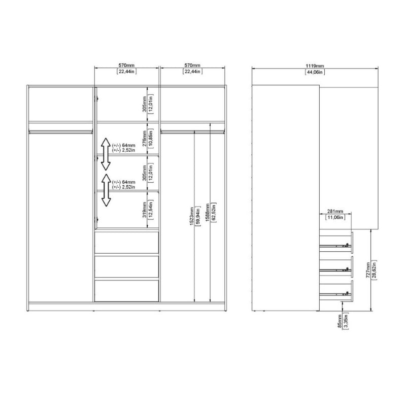 Furniture To Go Naia 2 Sliding Doors 1 Door 3 Drawers Wardrobe White
