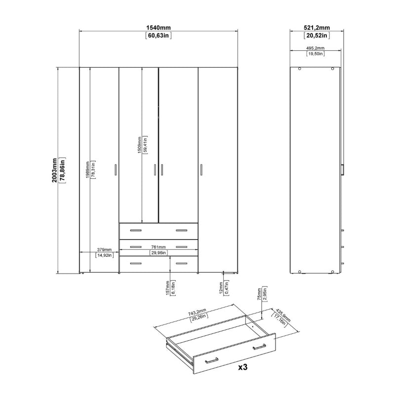 Furniture To Go Space 4 Doors 3 Drawers Wardrobe White