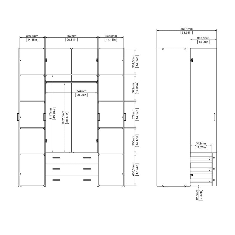 Furniture To Go Space 4 Doors 3 Drawers Wardrobe White