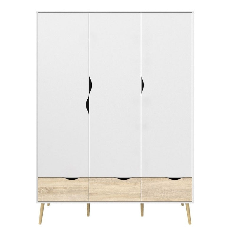 Furniture To Go Oslo 3 Doors 3 Drawers Wardrobe White & Oak