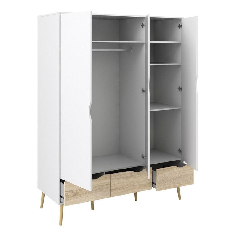 Furniture To Go Oslo 3 Doors 3 Drawers Wardrobe White & Oak