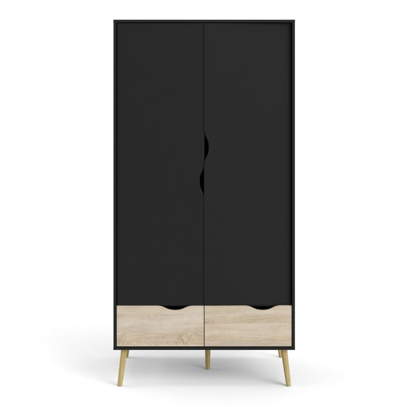 Furniture To Go Oslo 2 Doors 2 Drawers Wardrobe Black & Oak